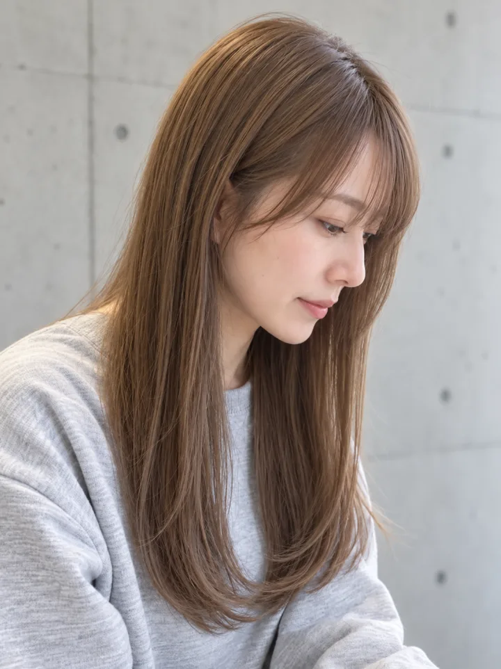 前髪ありストレートロングのスタイルイメージ