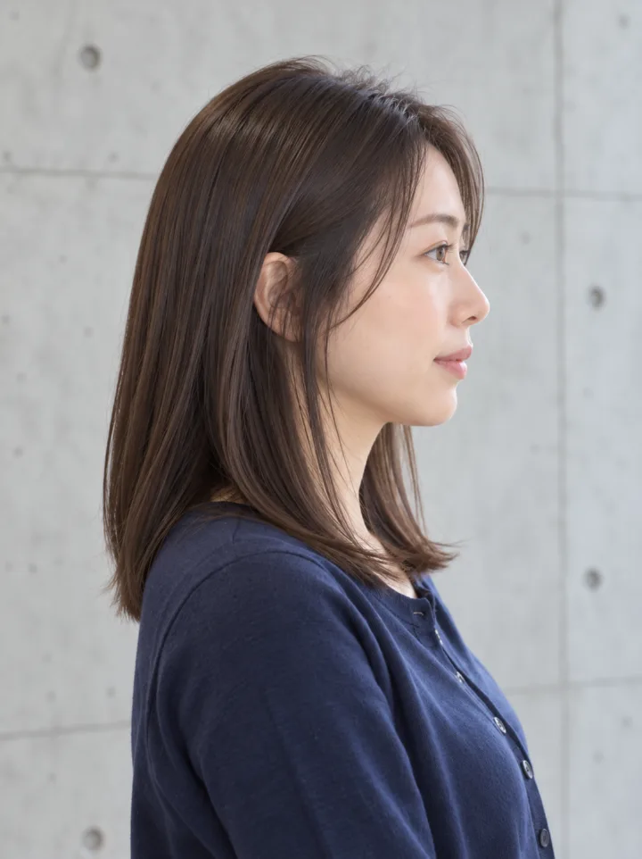 ツヤストレートのミディアムのスタイルイメージ