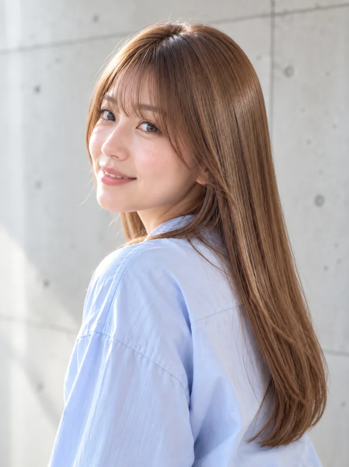 前髪ありのツヤストレートロングのスタイルイメージ