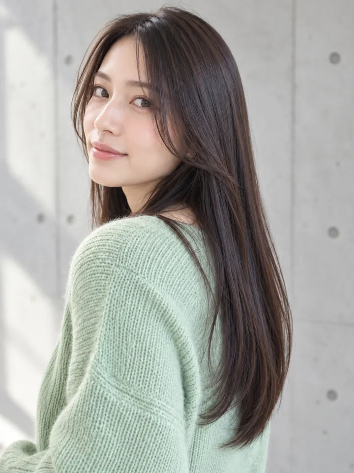 顔まわりレイヤー入りのストレートロングのスタイルイメージ