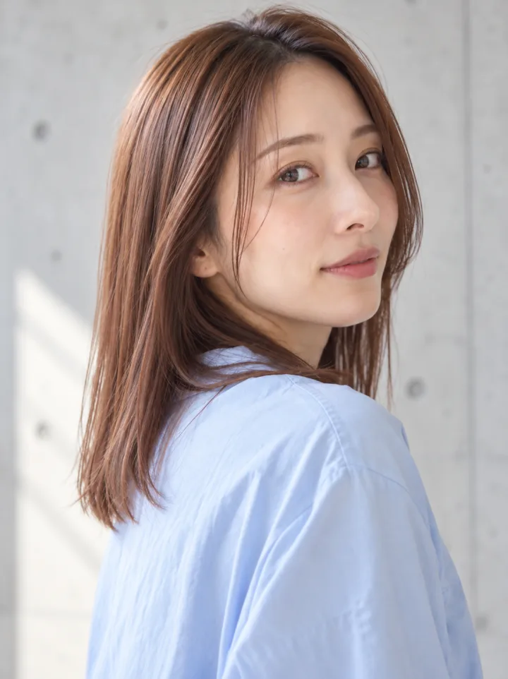 くせ毛を自然にまっすぐにしたミディアムのスタイルイメージ