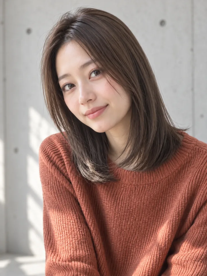 暗めグレージュのストレートミディアムのスタイルイメージ