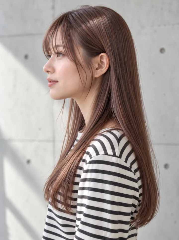 シースルーバングのストレートロングのスタイルイメージ