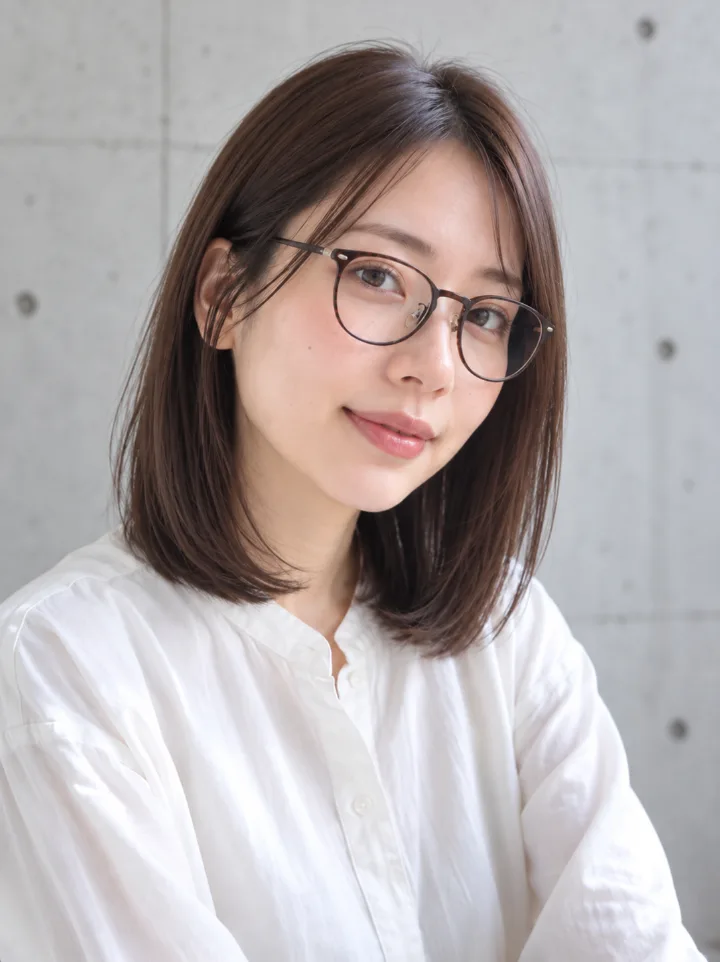 ストレートのロブ（肩につく長さ）のスタイルイメージ